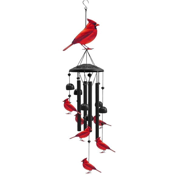 Vintage Colorful Hummingbird Wind Chime with Metal Tubes and Bells, Weather Resistant Hanging Garden Bells, Waterproof Soft Deep Tone Memorial Windchimes for Patio Porch Balcony Garden(RL Redbird)