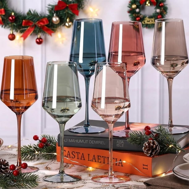 Juego de copas de vino de colores, copas de vino coloridas, sin plomo, de vidrio, para cumpleaños, boda, inauguración de la casa, regalos para amantes del vino