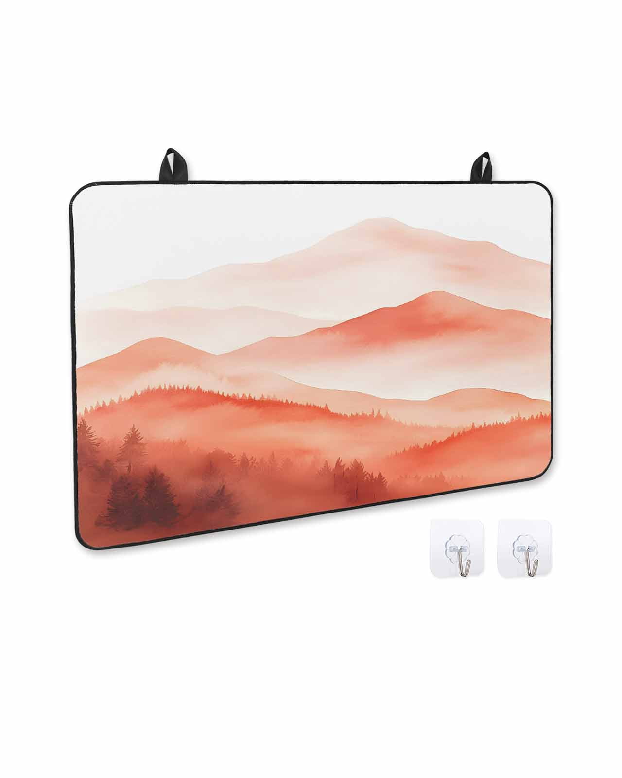 nqOlkjepod Large Induction Cooktop Protector Mat 24"x21", Boho Red Forest Stove Top Covers for Electric Stove, Modern Watercolor Mountains Trees Stove Burner Cover Mats, Glass Top Stove Cover
