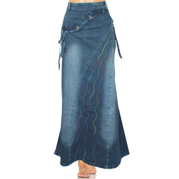 walmart long denim skirts