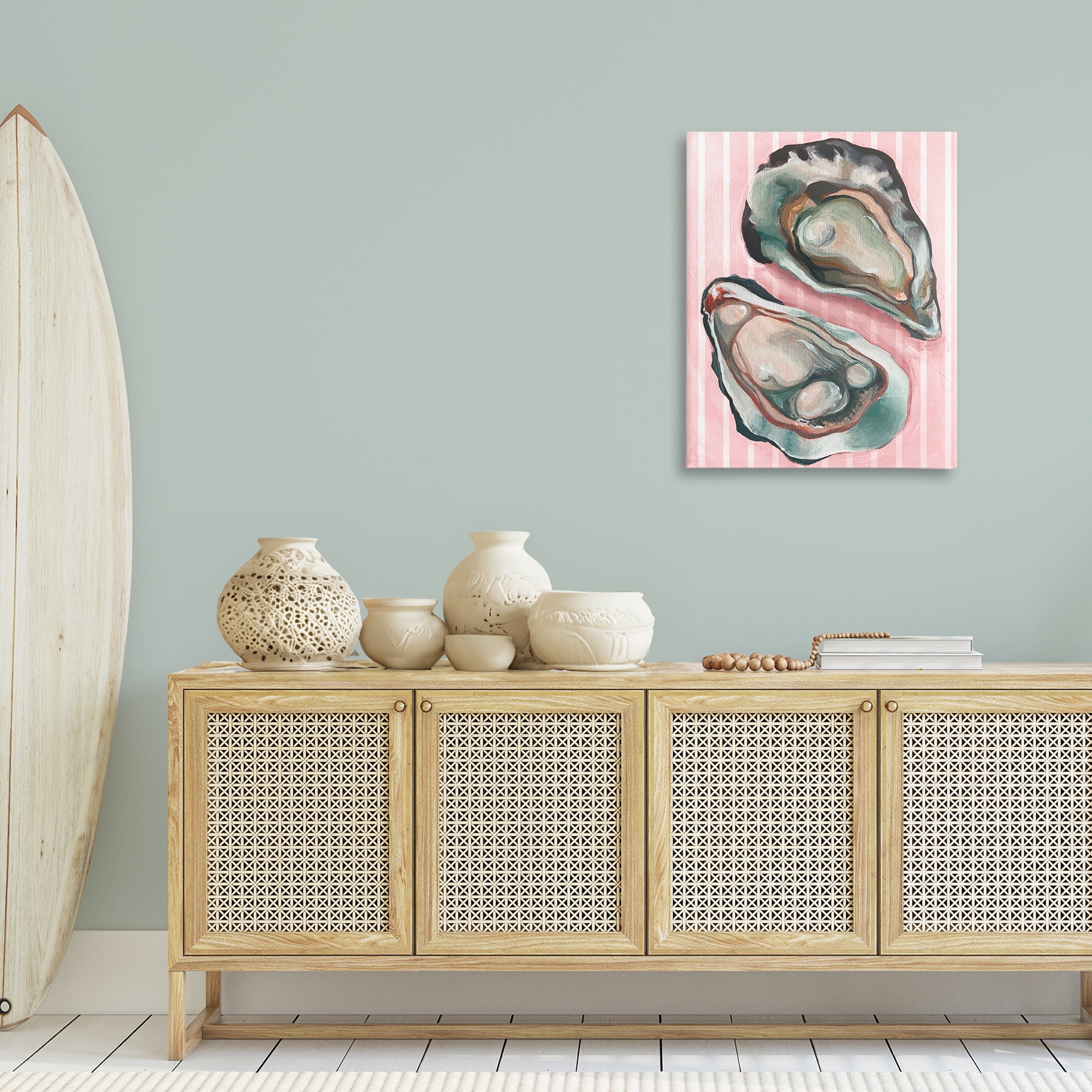Stupell Industries Oysters on Pink Stripes Animals Painting Wrapped Canvas Art Print Wall Art, 24 x 30