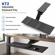 Uncaged Ergonomics KT2 Adjustable Under-Desk Keyboard Tray with Mouse Pad for Standing Desks, Black