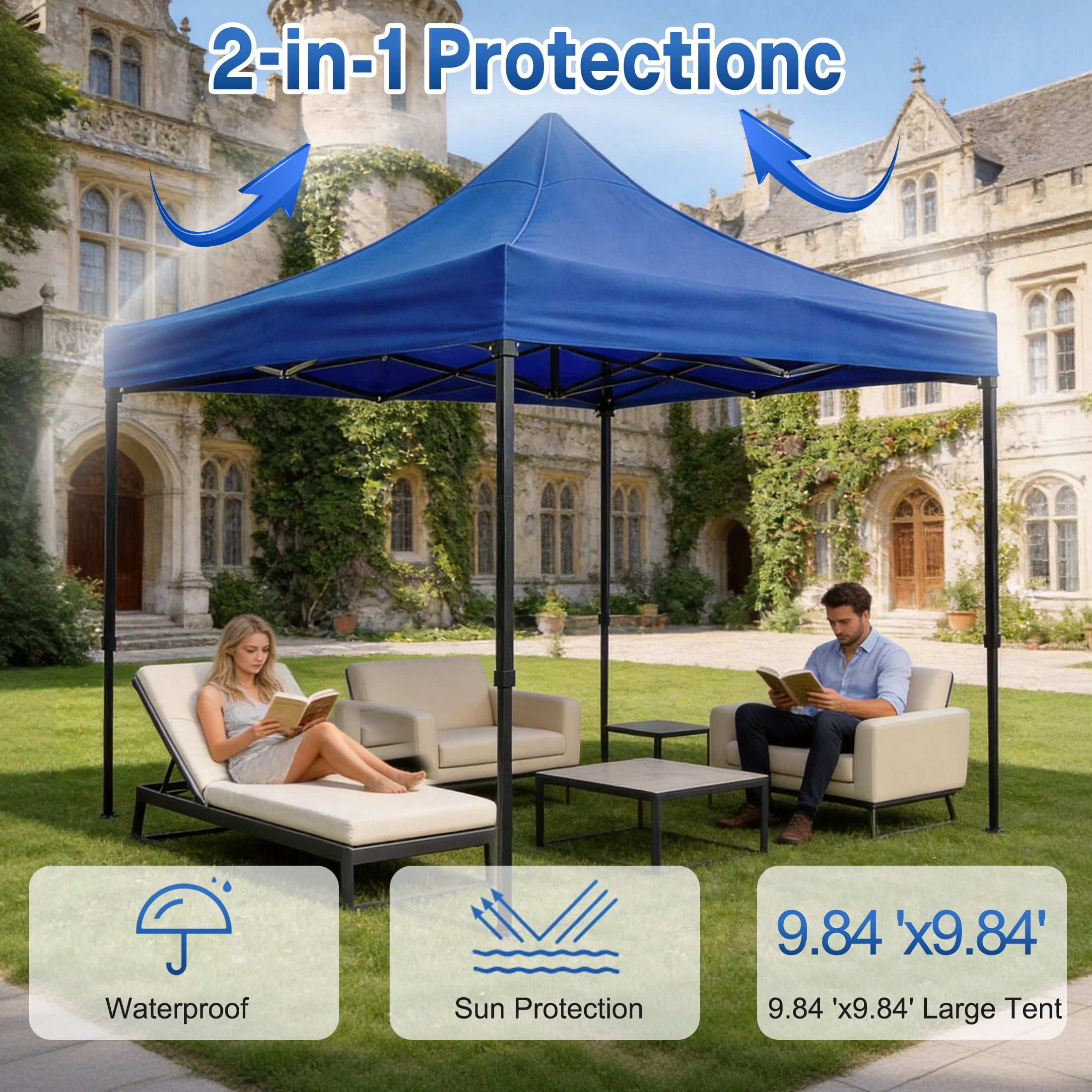 10x10 FT Pop Up Canopy Tent, Easy Setup Canopy Tent for Outside, Portable Outdoor Tent Canopy, Suit for Camping, Events, Parties, Garden, Beach