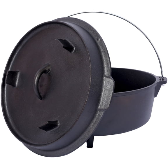 pre-Seasoned Cast Iron Dutch Oven With Skillet Lid, Outdoor Camping Deep Pot for Camping Fireplace Cooking BBQ Baking Campfire, Leg Base