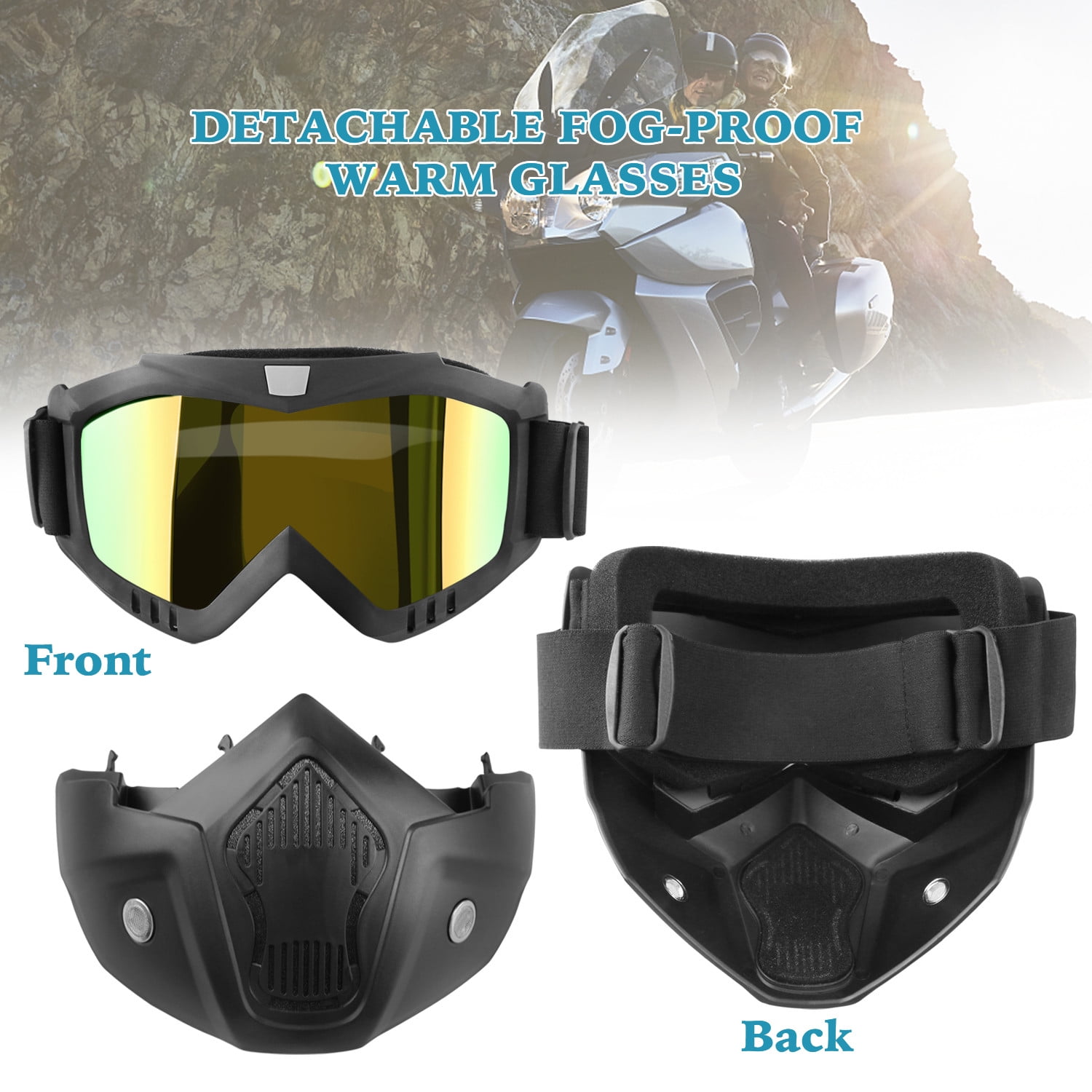Helmets　Mask　Face　Htwon　Gear　Ski　Motorcycle　Detachable　Protective　Removable　Helmet　Goggles　Shield　Anti-Dust,Yellow