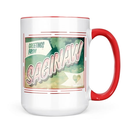 

Neonblond Greetings from Saginaw Vintage Postcard Mug gift for Coffee Tea lovers