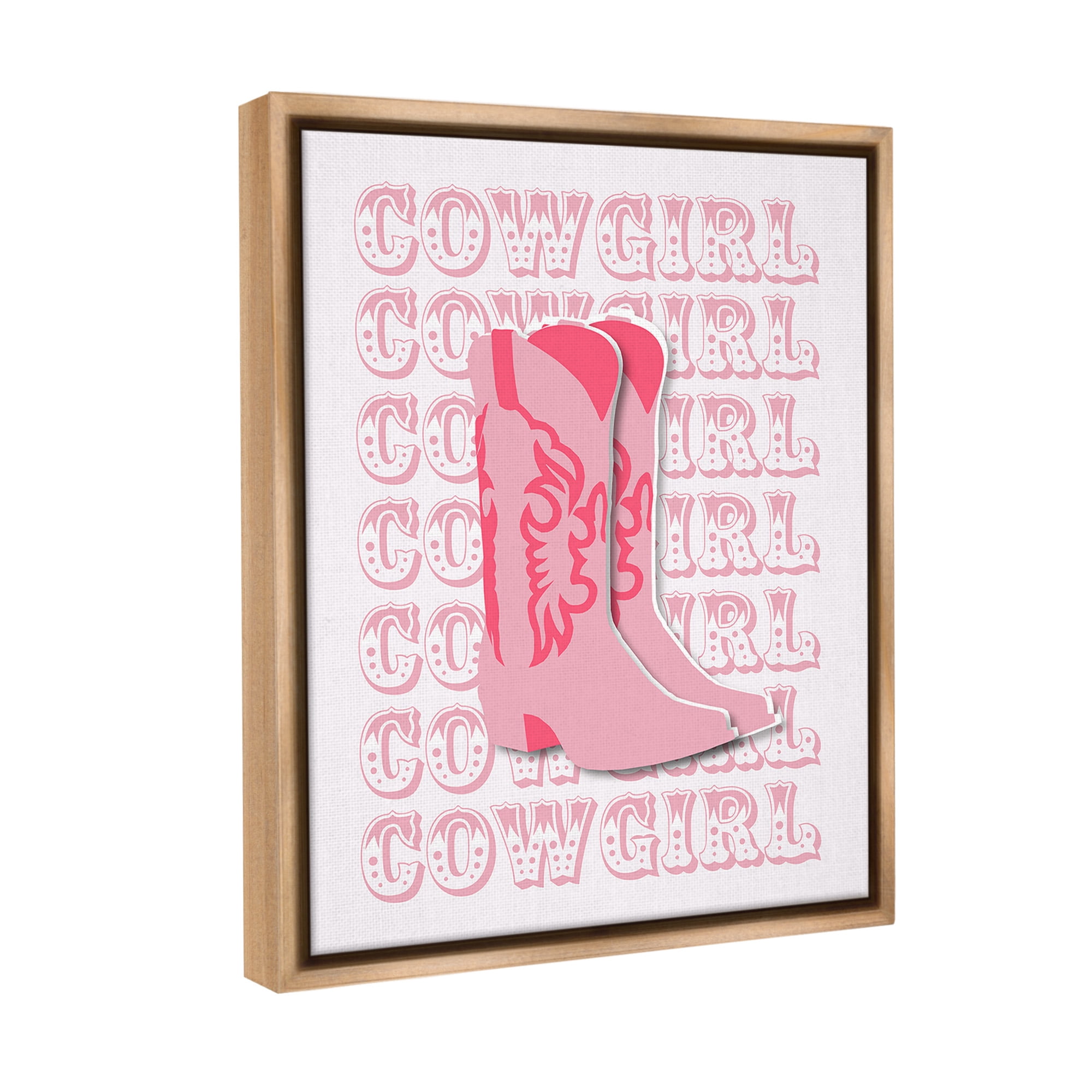 Stupell Industries Pastel Cowgirl Boots Beauty & Fashion Painting Brown Floater Framed Canvas Art Print Wall Art, 25 x 31