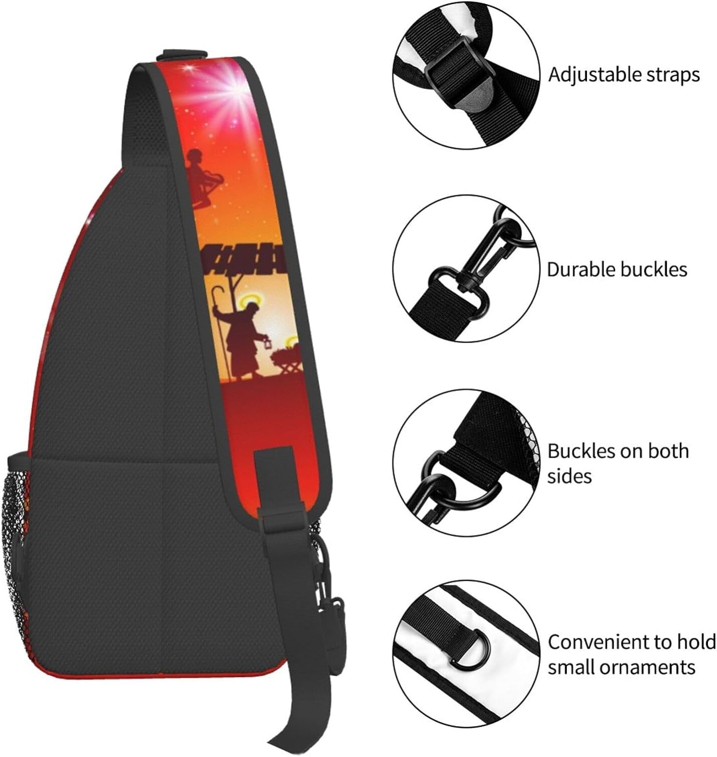 Christmas Nativity Jesus Holy Night Sling Bag Crossbody Hiking Travel Chest Bags Backpack Shoulder Daypack for Women Men