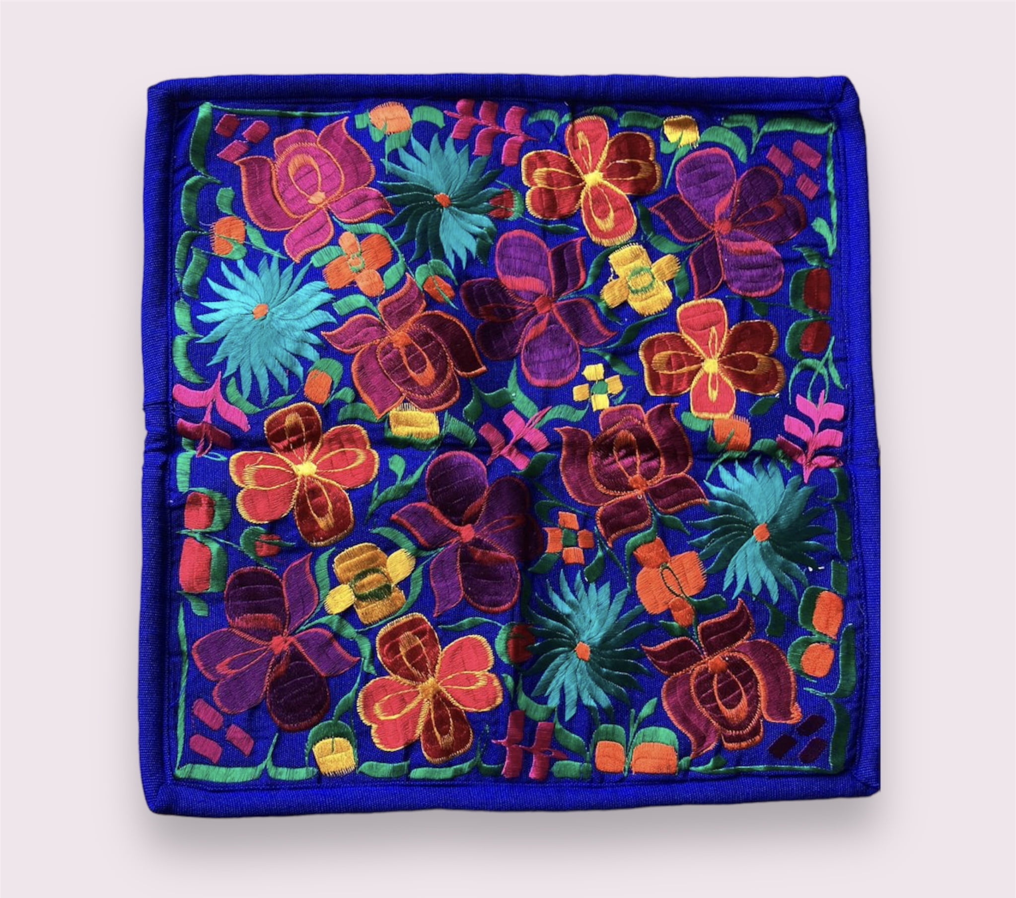 Embroidered pillow case - Blue| flowers | Mexican colorful decorative pillow cover | colorful home decor | flowers gift | Artisanal Handwoven