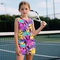 thumbnail image 3 of chaqlin Tropical Color Leaves Girl's 2-Piece Matching Set Sleeveless Round Neck Tank Top and Flare Shorts with Pockets Comfort Summer Outfits Aged 5-14 Years Old, 3 of 7