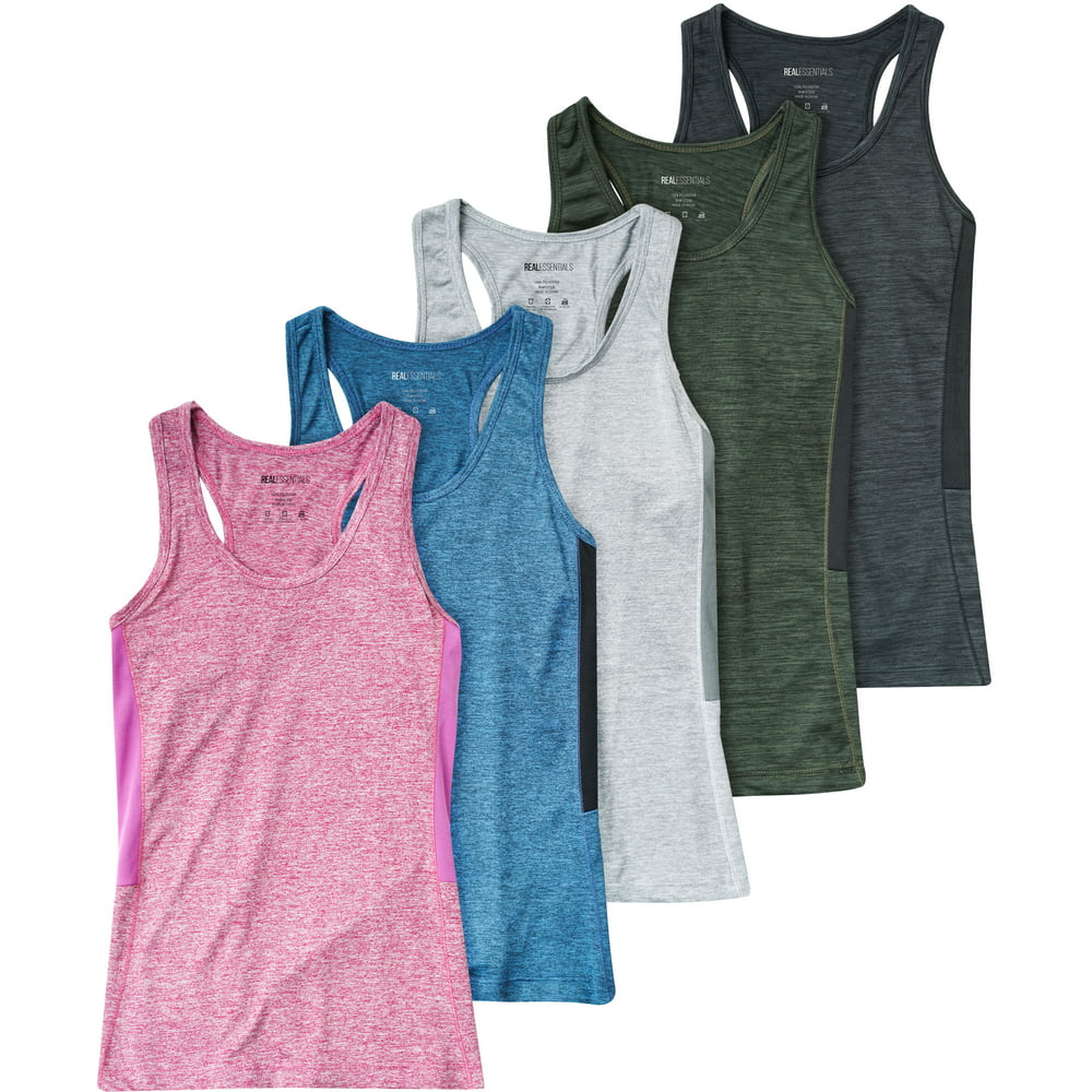 Real Essentials - 5-Pack Women's Racerback Tank Top Dry-Fit Athletic ...