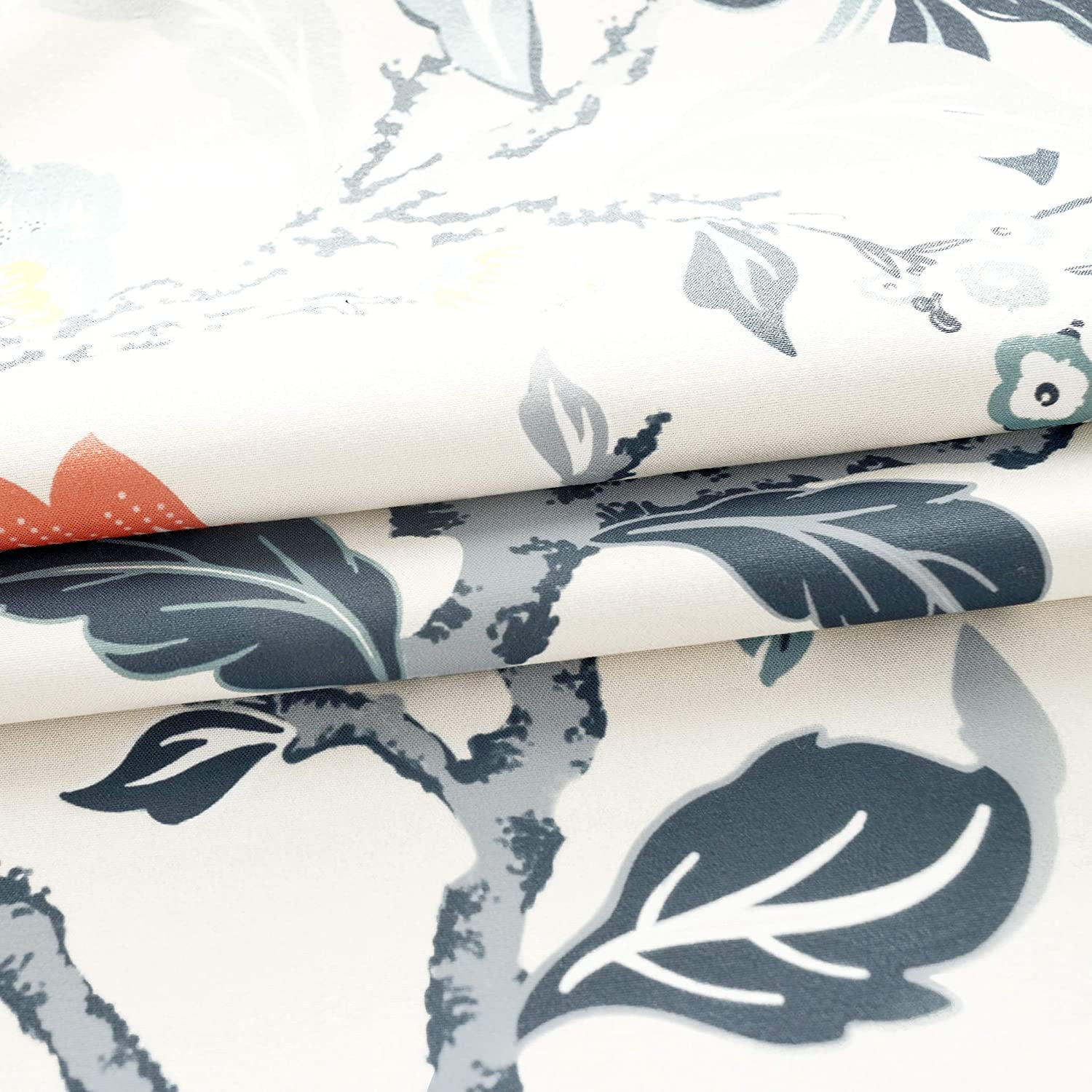 DriftAway Ada Floral Botanical Print Flower Leaf Lined Thermal Insulated Room Darkening Blackout Grommet Window Curtains 2 Layers Set of 2 Panels Each 52 Inch by 84 Inch Ivory Orange Teal