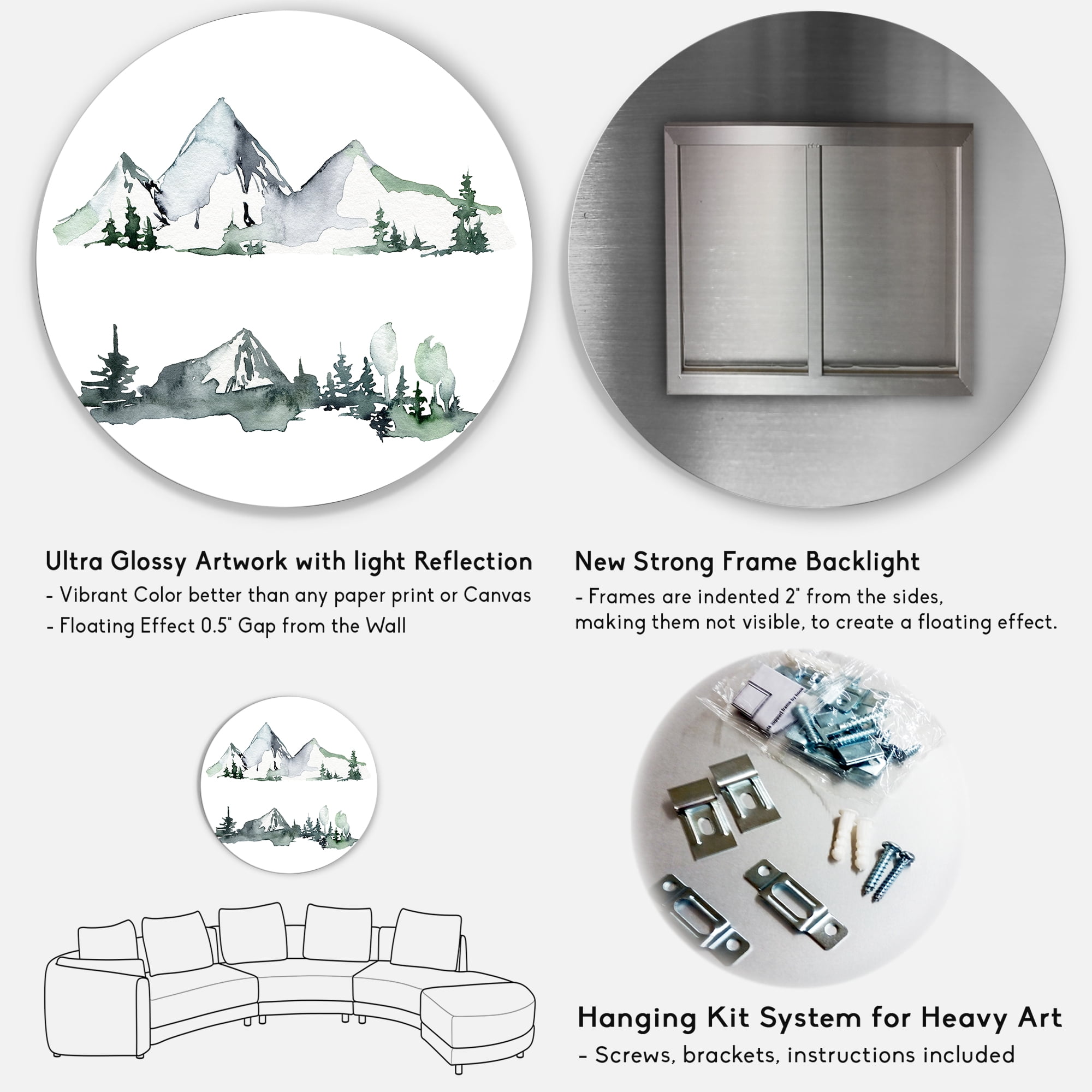 Designart 'Trees With Winter Dark Blue Mountain Landscape II' Modern Circle Metal Wall Art 23x23 - Disc of 23