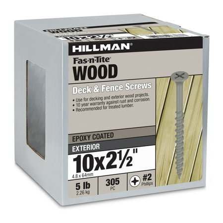 Hillman Fasteners #10 x 2-1/2" Exterior Phillips Deck Screws, 10 Year Coating, 5 lb Box