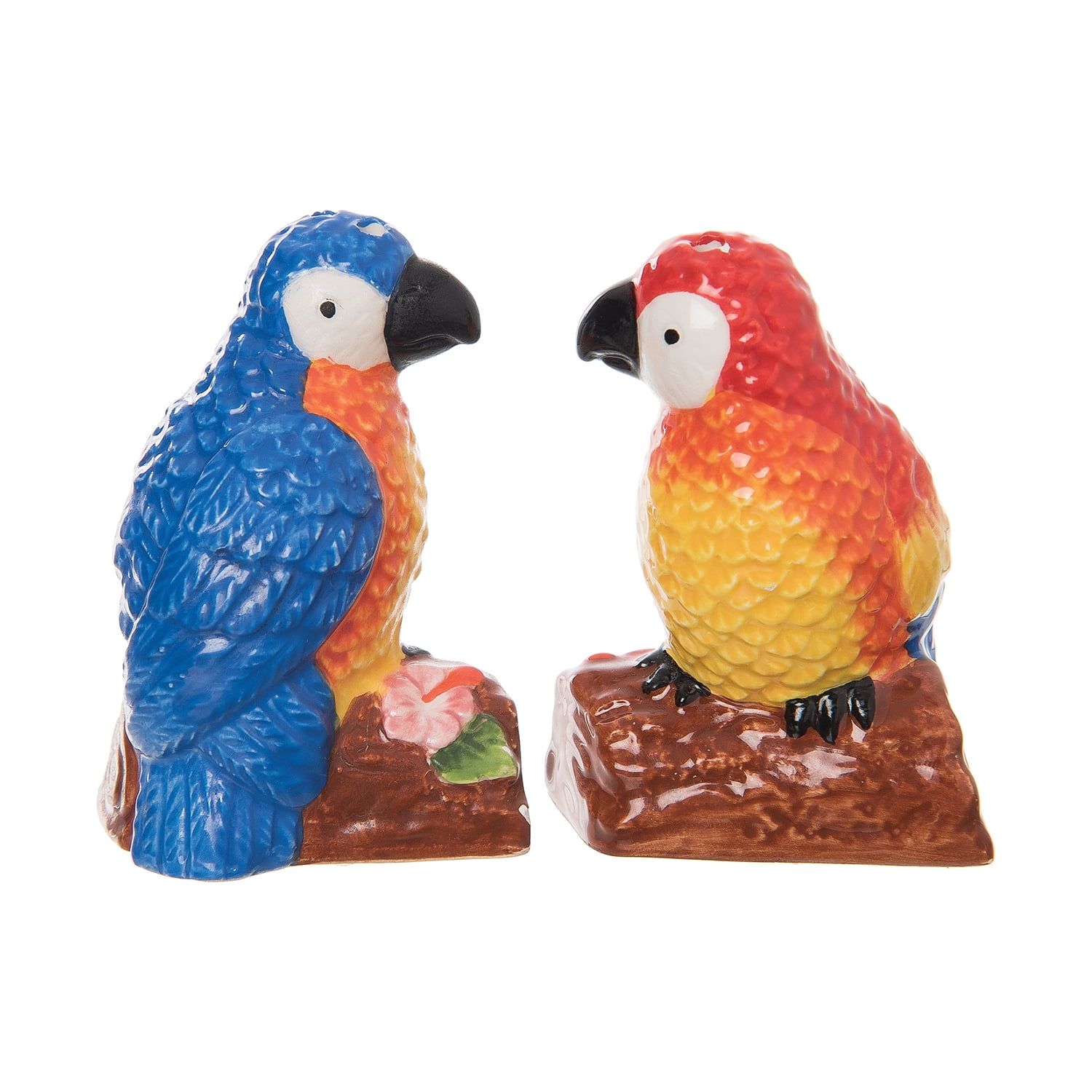 Red and Blue Parrots Ceramic Salt and Pepper Shaker Set 3.