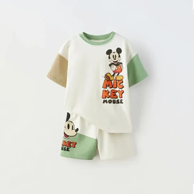 Chándales de dibujos animados para niños, ropa deportiva informal de dos piezas, ropa de moda para exteriores, camiseta estampada y pantalones cortos para bebés, 2024