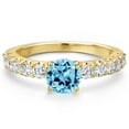 thumbnail image 3 of Gem Stone King 14K Yellow Gold Swiss Blue Topaz and Lab Grown Diamond Engagement Ring for Women | 1.65 Cttw | Round 6MM | Gemstone November Birthstone | Size 7, 3 of 6