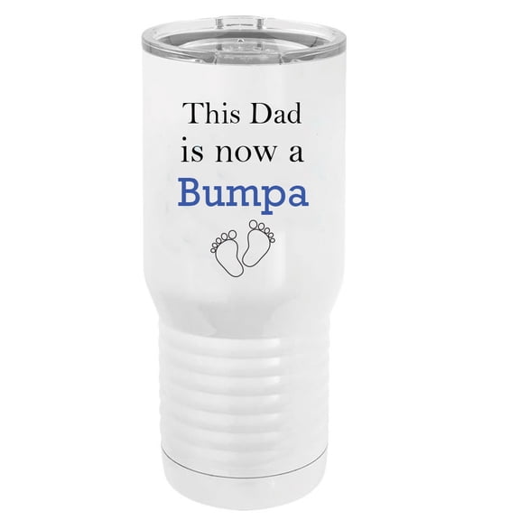 This Dad is now a Bumpa Stainless Steel Vacuum Double-Walled Insulated 20 Oz Tumbler Travel Coffee Mug with Clear Lid, White