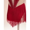 thumbnail image 5 of Miaeowve Girls Shiny Rhinestone Leotard Mesh Patchwork Tassel Bodysuit Figure Skating Jumpsuit Burgundy 14, 5 of 7