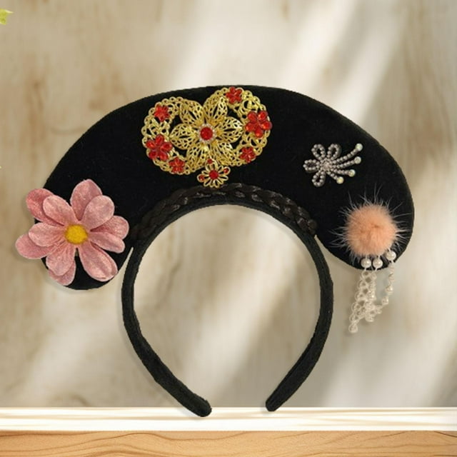Sombreros chinos, Tocados antiguos con pinza para el cabello, Banda para el cabello Aro para el cabello con flores Diadema china Qing para accesorios Estilo G