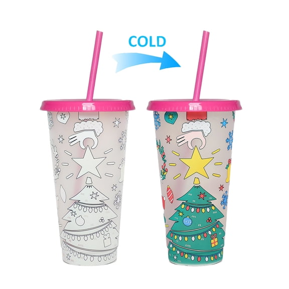 Magic Self-Changing Christmas Cup: 24oz Color Changing Tumbler with Lid & Straw - The Ultimate Stocking Stuffer Gift Idea for Christmas