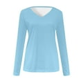 thumbnail image 4 of Womens Long Sleeve V Neck Soft T Shirts Plain Tunic Casual Loose Fit Tops Spring Basic Tees (3X-Large, Blue), 4 of 5