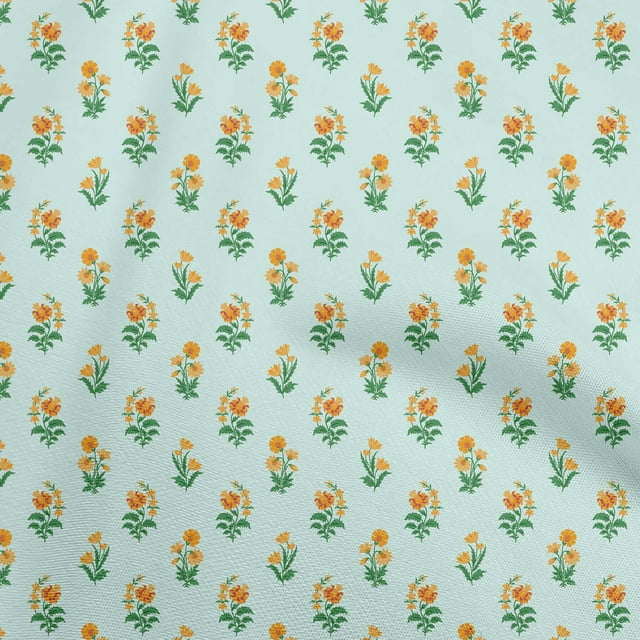 oneOone Cotton Silk Aquamarine Fabric Florals Craft Projects Decor Fabric Printed By The Yard 42 Inch Wide