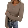 thumbnail image 2 of ClodeEU Womens V Neck Half Button Down Long Sleeve Ribbed Knit Slim Fit Basic Tee ,Dressy Casual Shirts A-Brown,Womens Plus XXL, 2 of 8