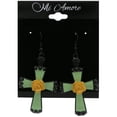 thumbnail image 2 of Mi Amore Cross  Skull Yellow Rose Dangle-Earrings Black/Green, 2 of 2