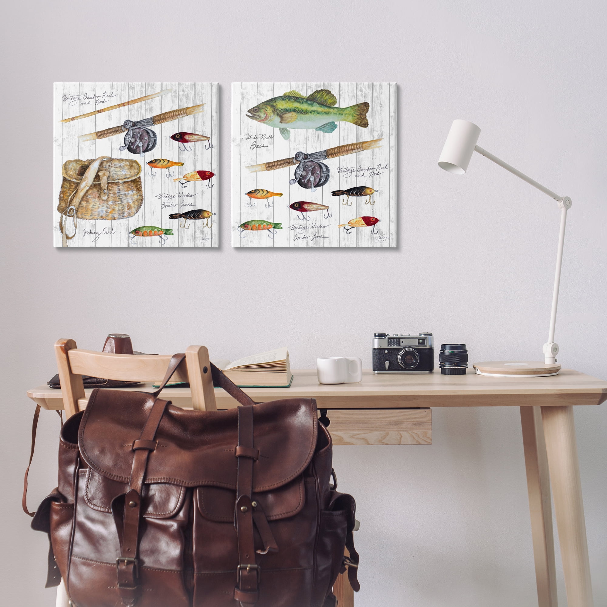 Stupell Industries Vintage Fishing Gear Sports Painting Wrapped Canvas Art Print Wall Art, 17 x 17, Set of 2
