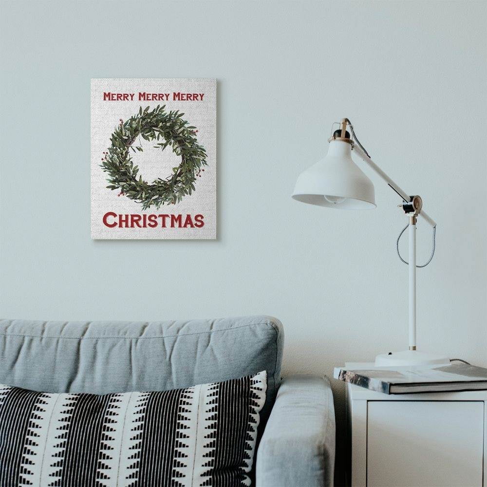 Stupell Industries Merry Christmas Wreath Holiday Word DesignCanvas Wall Art By Artist Lettered and Lined