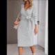 thumbnail image 5 of Vestido de Suéter de Larga para Mujer, Vestido Ajustado con Abertura Lateral, Otoño, Midi, , Escote en V Profundo, Ajustado, Gris M, 5 of 8