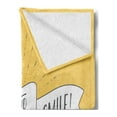 thumbnail image 2 of Saying Soft Flannel Fleece Throw Blanket, Positive Vivid Color Vintage Design Relax and Smile Message, Cozy Plush for Indoor and Outdoor Use, 50" x 70", Mustard Black White, by Ambesonne, 2 of 5