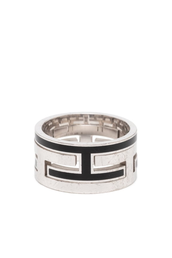 Pre-Owned Herms Move Ash Ring #51 Silver Black SV925 Men's HERMES (Good)