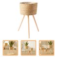 thumbnail image 4 of CATIEBYE Beige Woven Plant Basket Stand for Indoor Use, Decorative Storage Organizer for Home and Office, 4 of 8