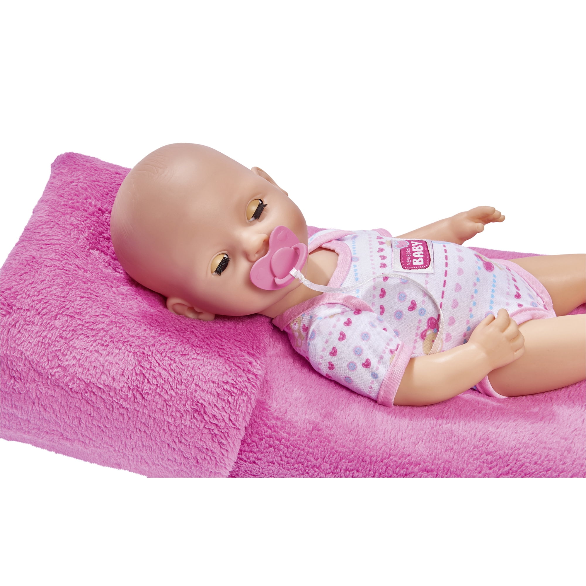 Simba Toys: Newborn: Drink & Wet - 15" Baby Doll & 7pc Toy Accessories - Pink-Heart-Teddy Bear Onesie, Potty Toilet, Bottle, Diaper & More, Kids 3+