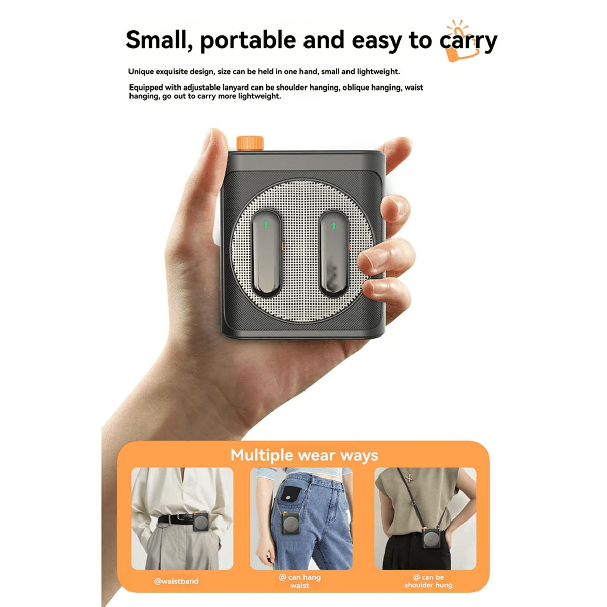 Wireless Lavalier Microphone Portable Voice Amplifier with 2 Mic, Rechargeable Speaker for Classroom, Meetings, Speeches