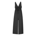 thumbnail image 3 of One Piece Jumpsuit for Women Casual Cutout Tie Front Tank Top Jumper Plunge Loose High Waist Low Back Long Pant Outfits, Black, S, 3 of 4