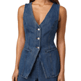 thumbnail image 1 of Conjunto de Dos Piezas de Mezclilla para Mujer, Informal, Sin Mangas, con Cuello en V, Chaleco Vaquero y Pantalones Cortos de Cintura Alta, Conjunto Deportivo Azul S, 1 of 10