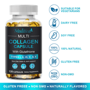 Multi Collagen Peptides Types I, II, III, V, X Capsules - Mulittea Multi Collagen Pills 710mg with Biotin Vitamin A B D - for Healthy Joints, Hair, Skin, Nails, 120 Capsules