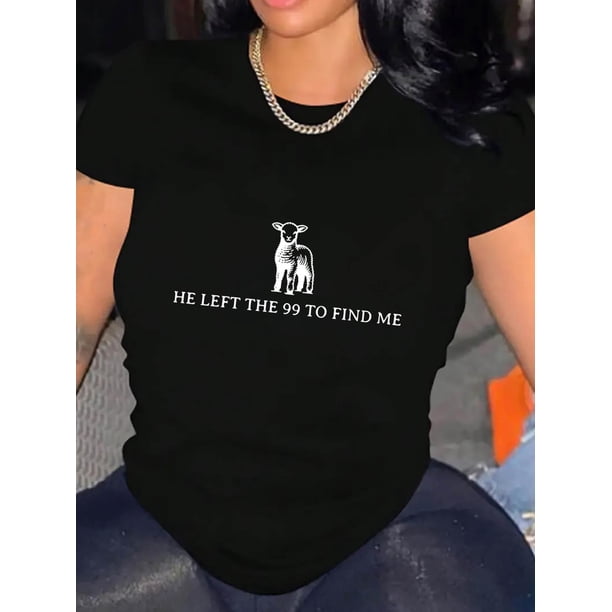 Creative English Sheep Pattern Printed Women'S Trendy Round Neck Short Sleeve, Simple Casual Sports T-Shirt, Comfortable Summer Top for Holidays.