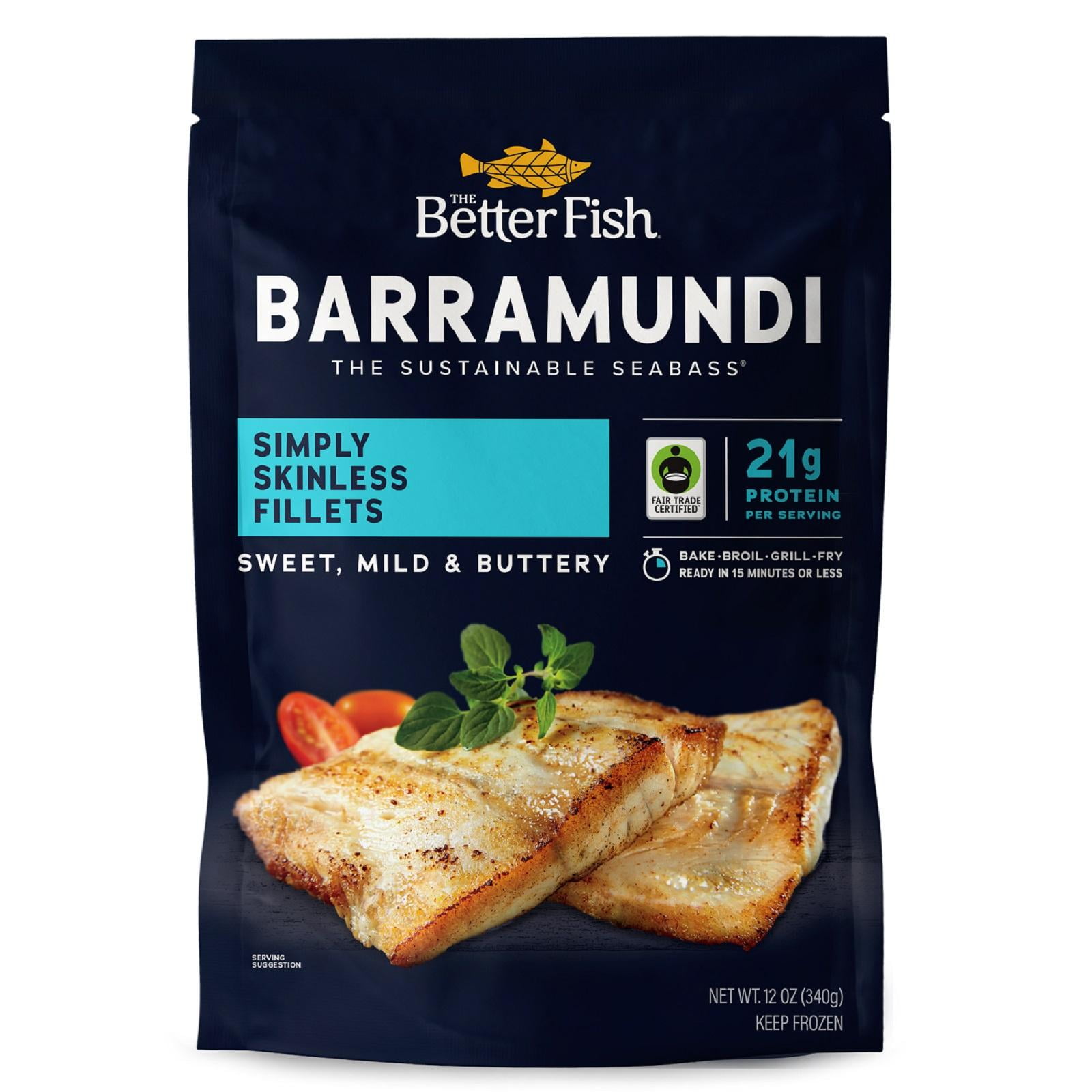 The Better Fish Barramundi Fillets (12oz) - Mild, Buttery White Fish - 32g Protein - Mercury-Free - Frozen, Sustainably Raised