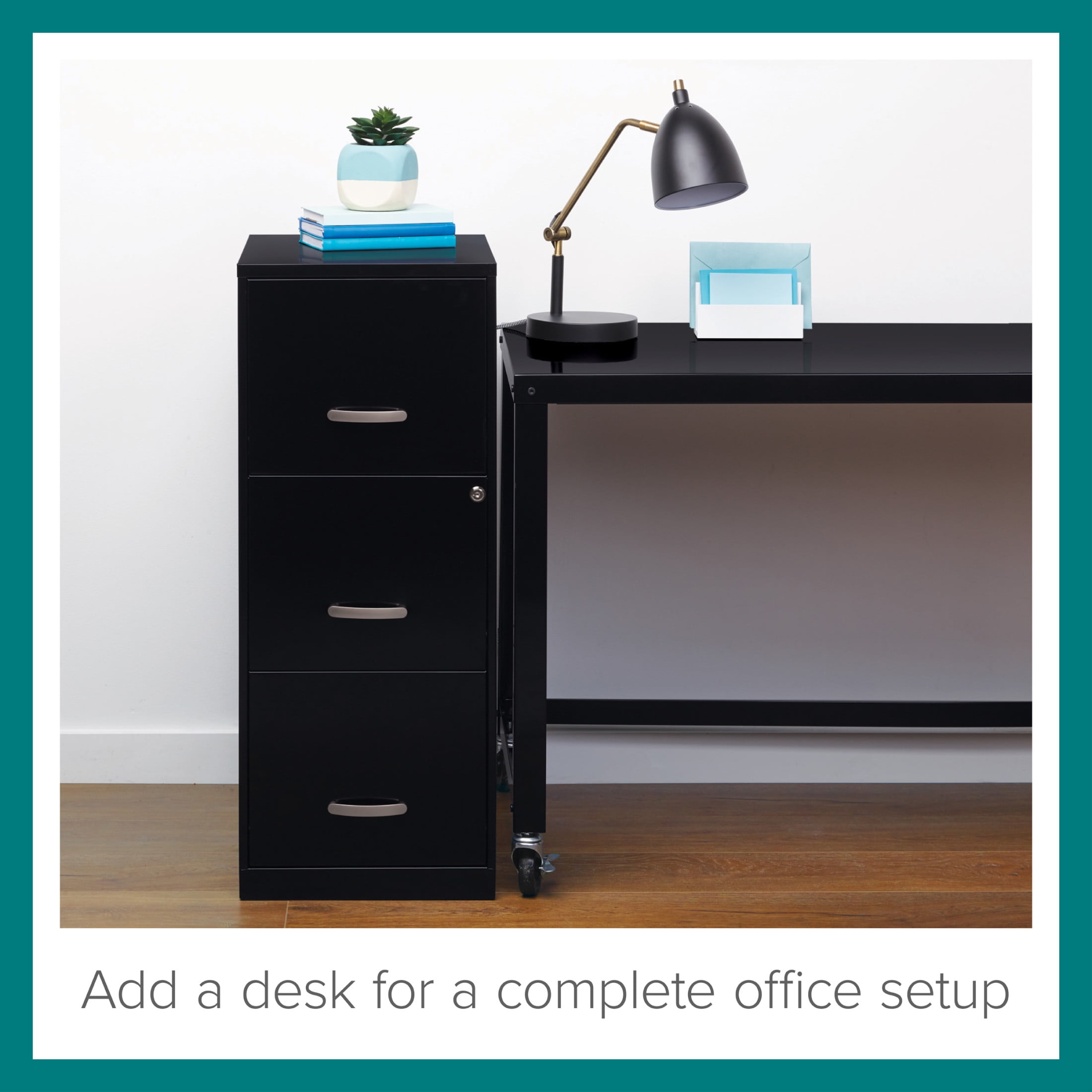 Space Solutions Metal 3 Drawer Vertical File Cabinet with Lock in Black