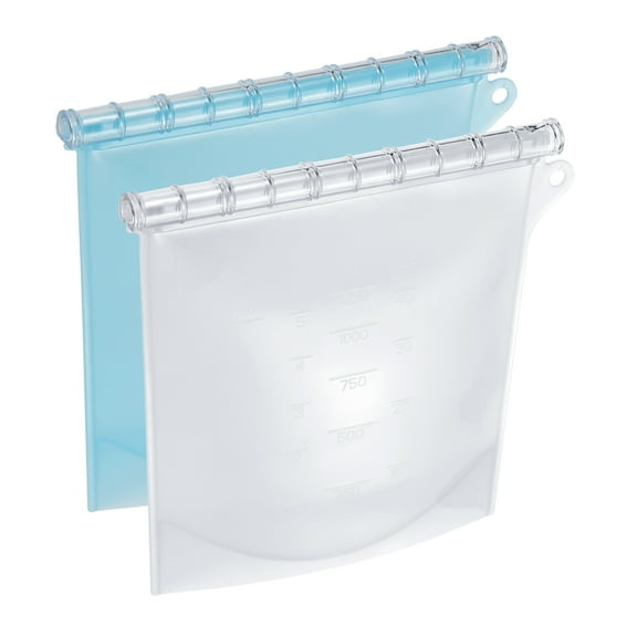 Unique Bargains Reusable Storage Bags 2 Pcs, Reusable Freezer Bags Food Storage Bags for Sandwich Snacks-White Blue