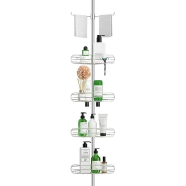 Corner Shower Caddy Tension Pole, 4-Tier Adjustable Shower Shelves, Rustproof Bathroom Shower Organizer Corner and Shower Racks for Inside Shower Storage, 39.2 to 113 Inches, Sliver