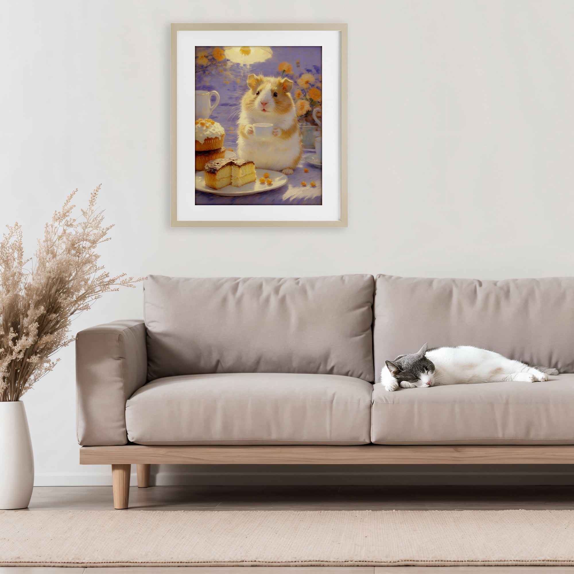Stupell Industries Hamster Tea Party with Cake Birch Framed Print Under Glass, design by Angie Hawke
