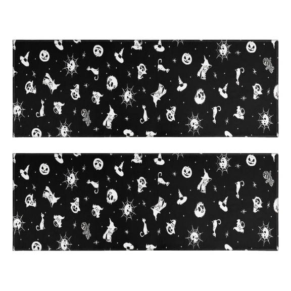Kitchen Rugs Sets Of 2,Black Halloween Cat Skull Pattern Anti Fatigue Kitchen Mat Rugs Non Slip Washable,Decorative Kitchen Floor Mats for Kitchen,Sink,Laundry,17"X47"