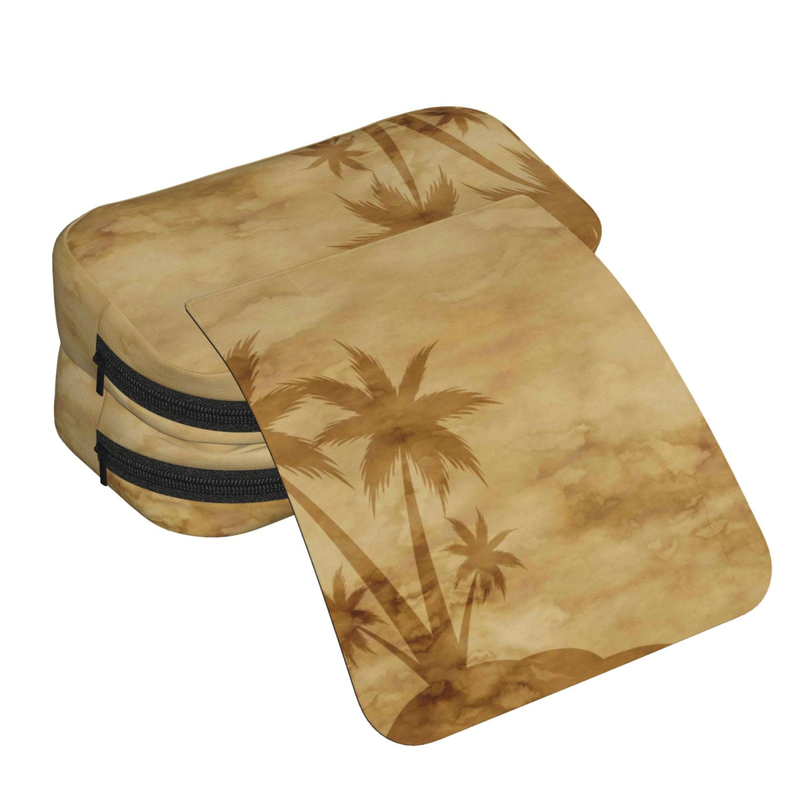 Rateoe Retro Palm Tree Pattern Double Clamshell Pen Case, Storage Organizer with Two Zipper Compartments– Holds Up to 50 Pencils & Pens