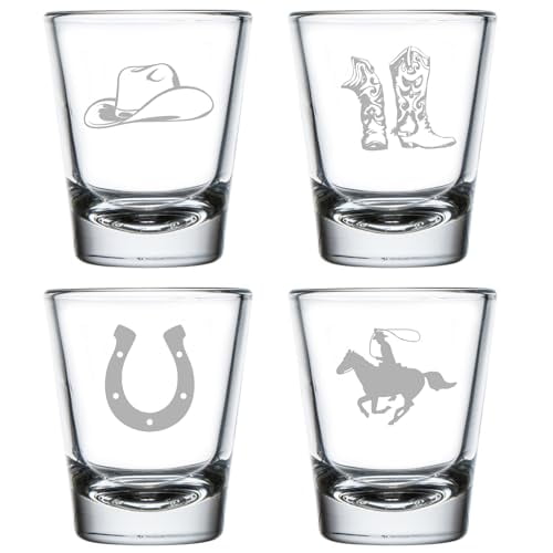 Set of 4 Shot Glasses 1.75oz Shot Glass Gift Cowboy Collection