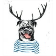 thumbnail image 3 of Pug Duvet Cover Set, Hipster Dog with Antlers Hand Drawn Surreal Funny Illustration Happy Pug Image, Decorative 3 Piece Bedding Set with 2 Pillow Shams, Queen Size, Black Blue White, by Ambesonne, 3 of 3